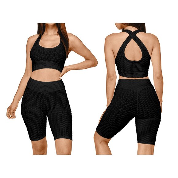 2-Piece Women's High Waisted Moisture-Wicking Anti Cellulite Activewear Yoga Set - Picture 1 of 11